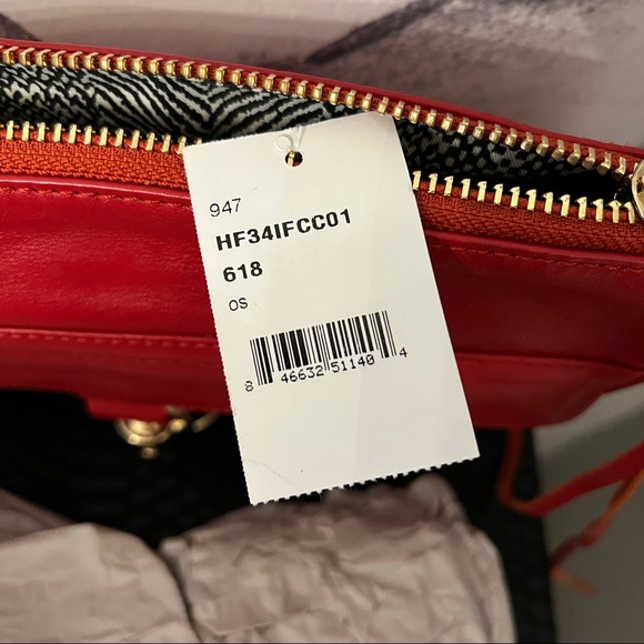 REBECCA MINKOFF MAC Red Leather CROSSBODY Messanger CLUTCH Gold Chain Strap - Picture 12 of 13